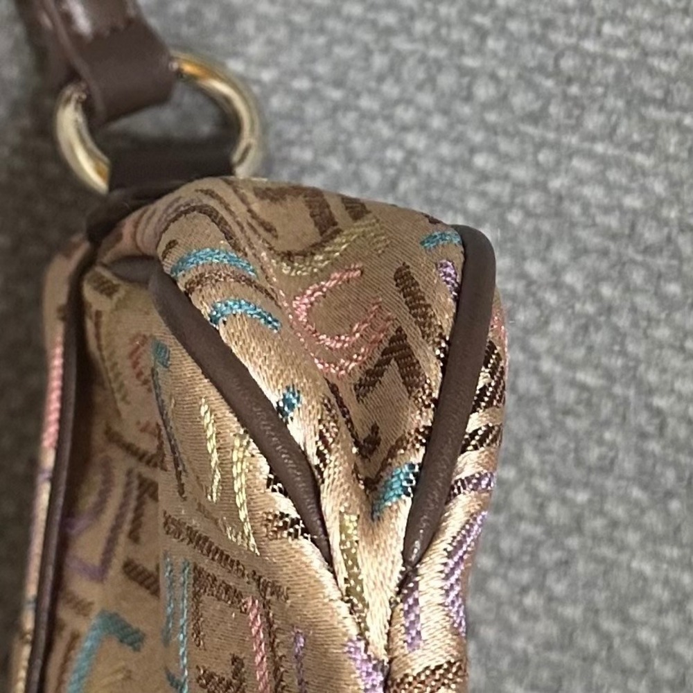 Liz Claiborne Y2K Monogram Jacquard Shoulder Bag Brown Multi Logo Baguette Purse - Picture 7 of 7